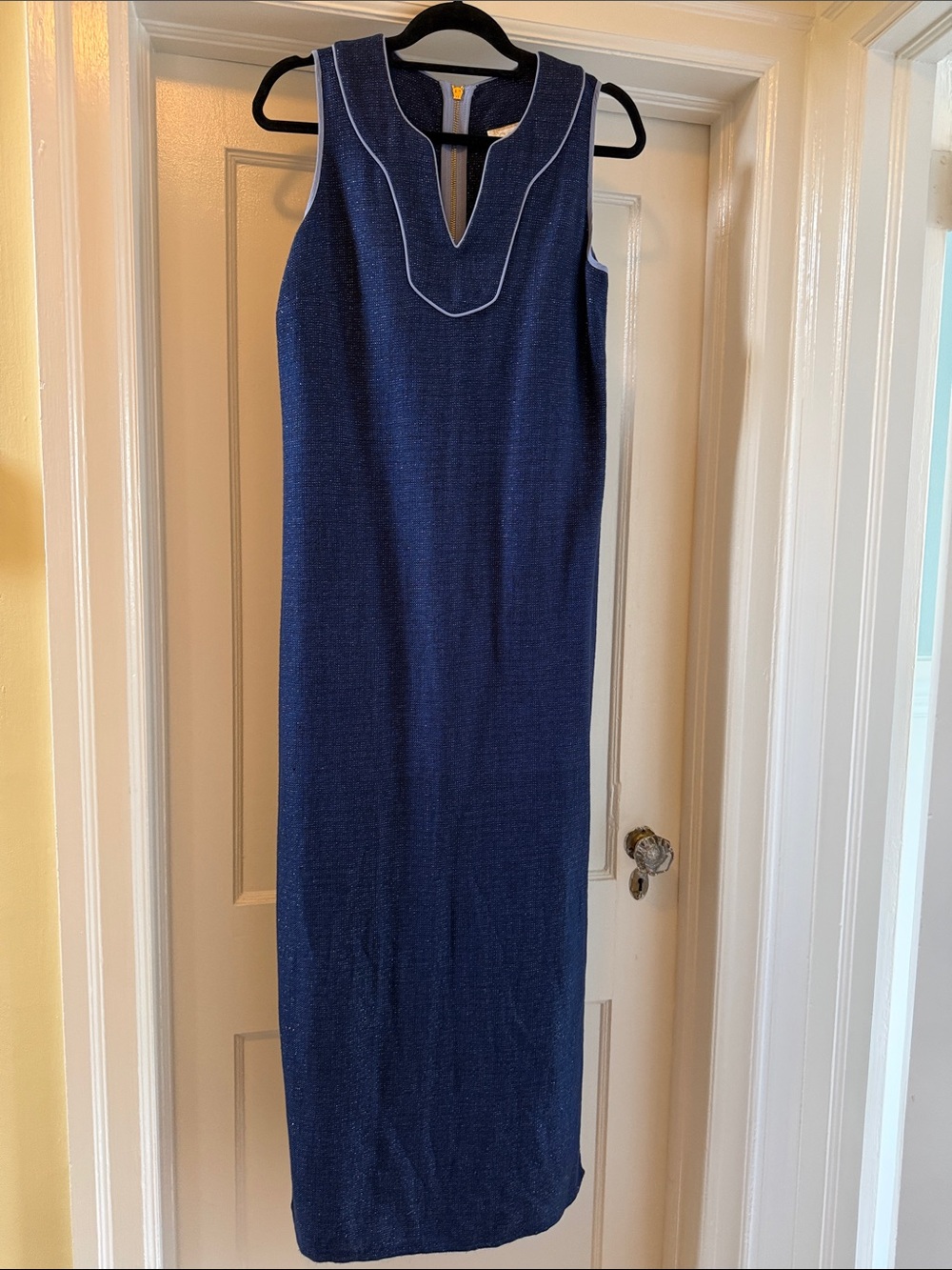 Sail to Sable Navy and gold flecks Maxi Dress with blue Piping